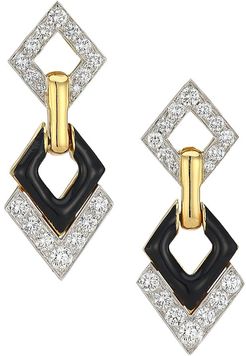Motif 18K Yellow Gold, Platinum, Black Enamel & Double Diamond Interlocking Earrings - Yellow Gold