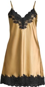 Lace-Trimmed Silk Chemise - Glided Gold - Size XS