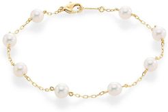 18K Yellow Gold & 5MM Cultured Akoya Pearl Station Bracelet - Yellow Gold