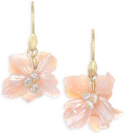 Flora African Violet Mother-Of-Pearl Drop Earrings - Yellow Gold