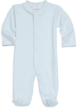 Baby's Long-Sleeve Cotton Footie - White Light Blue - Size Newborn