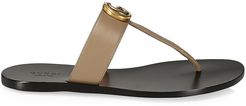 Marmont Leather Thong Sandals With Double G - Mud - Size 5.5