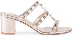 Garavani Rockstud Metallic Leather Mules - Blush - Size 6.5