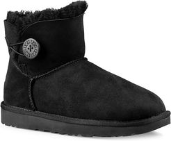 Mini Bailey Button Sheepskin-Lined Suede Ankle Boots - Black - Size 7