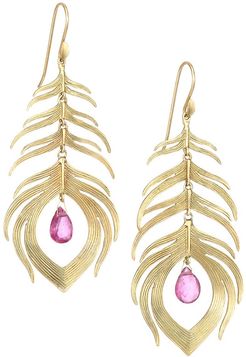 Tropical 14K Yellow Gold & Tourmaline Peacock Feather Earrings - Gold