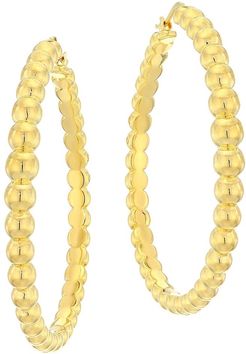 18K Yellow Gold Beaded Hoop Earrings - Gold