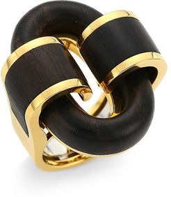 Woodworks 18K Yellow Gold & Ebony Buckle Ring - Yellow Gold - Size 6