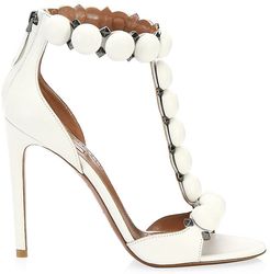 Bombe T-Strap Leather Sandals - White - Size 5.5
