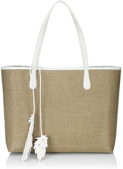 Medium Erica Linen & Crocodile Tote - White