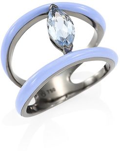 Marquise Blue Topaz 18K White Gold Ring - Blue - Size 7