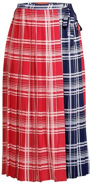 Pleated Madras Wrap Skirt - True Red Multi - Size 6