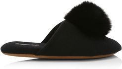 Cashmere & Fox Fur Slippers - Black - Size 5