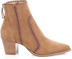 Benta Embroidered Suede Ankle Boots - Tan - Size 10
