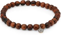 Evil Eye Charm & Wood Beaded Bracelet - Brown