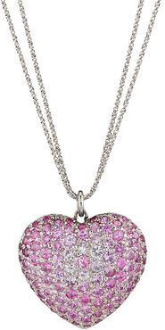 18K White Gold & Pink Sapphire Heart Pendant Necklace - Pink
