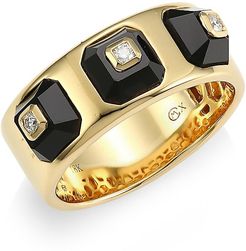 Pyramide 18K Yellow Gold, Diamond & Onyx Narrow Ring - Gold - Size 7