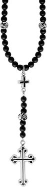 Onyx Sterling Silver Beaded Cross Rosary - Silver Black