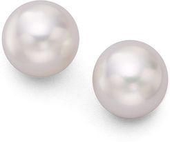 7.5MM White Cultured Akoya Pearl & 18K White Gold Stud Earrings - White