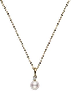 18K Yellow Gold, 6MM White Cultured Akoya Pearl & Diamond Pendant Necklace