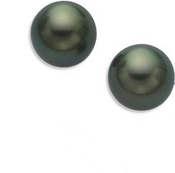 8MM Black South Sea Cultured Pearl & 18K White Gold Stud Earrings - Black Pearl