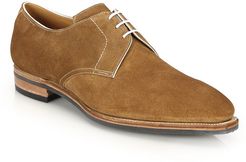 Sergio Pullman Calf Suede Piped Derby Shoes - Castor Tan - Size 9.5