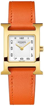 Heure H 23MM Goldplated & Leather Strap Watch - Orange