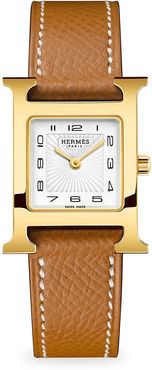 Heure H 21MM Goldplated & Leather Strap Watch - Gold Grained