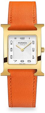 Heure H 26MM Goldplated & Leather Strap Watch - Orange