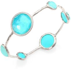 Stella Turquoise, Clear Quartz, Diamond & Sterling Silver Doublet Bangle Bracelet - Silver/Turquosie