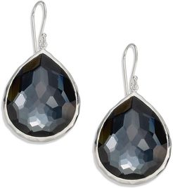 Wonderland Hematite, Clear Quartz & Sterling Silver Large Doublet Teardrop Earrings - Grey/Silver