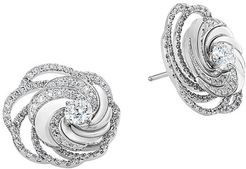 Aria 18K White Gold & Diamond Floral Stud Earrings - Silver