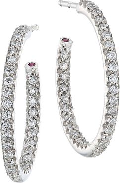 Diamond & 18K White Gold Inside-Outside Hoop Earrings/0.75" - White Gold