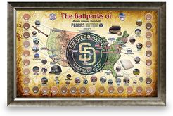 Framed Major League Baseball Parks Map Collage - Padres