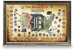 Framed Major League Baseball Parks Map Collage - Tigers
