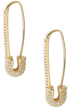 22K Yellow Goldplated Pav&eacute; Safety Pin Earrings