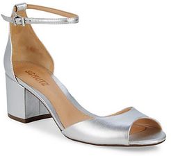 Metallic Leather Ankle-Strap Sandals