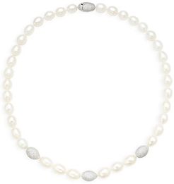 10mm Oval Freshwater Pearl & Crystal Collar Necklace/19"