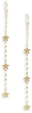 14K Gold Long Mirrored Chain Star Drop Earrings