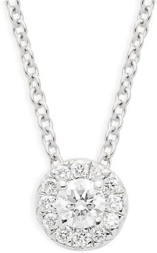 14K White Gold & Diamond Halo Pendant Necklace