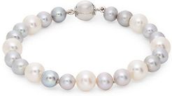 925 Sterling Silver & 6.5mm-8.5mm Multicolor Off-Round Pearl Bracelet