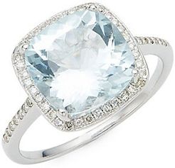 14K White Gold Aquamarine & Diamond Cushion-Cut Ring