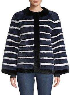 Striped Rabbit Fur Coat