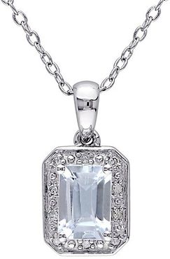 Sterling Silver, Blue Aquamarine & Diamond Pendant Necklace