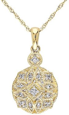 14K Yellow Gold & White Diamond Pendant Necklace