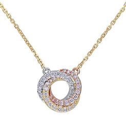 14K White, Yellow, Pink Gold & Diamond Pendant Necklace