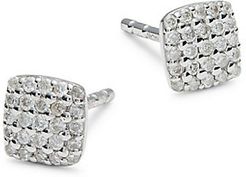 Sterling Silver & 0.26 TCW Diamond Soft Square Stud Earrings