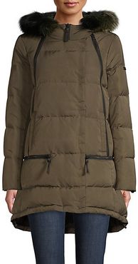 Fox Fur-Trim Quilted Down Coat