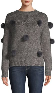 Faux Fur Pom-Pom Heathered Sweater