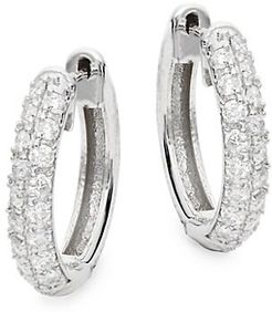 14K White Gold & 0.41 TCW Diamond Pave Huggie Hoop Earrings