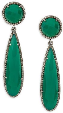 Diamond & Green Onyx Pear Drop Earrings